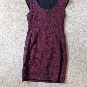 Ann Taylor Elegant Black and Burgundy Floral Dress Size 4